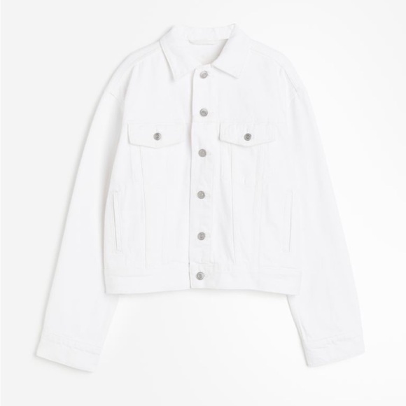 White Denim Jacket 100% Cotton - Size Large - Picture 1 of 9